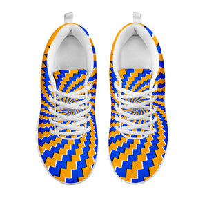 Yellow Spiral Moving Optical Illusion White Running Shoes
