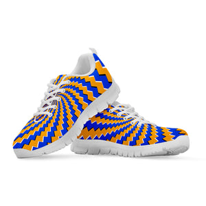 Yellow Spiral Moving Optical Illusion White Running Shoes