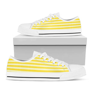 Yellow Striped Pattern Print White Low Top Sneakers