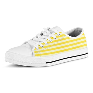 Yellow Striped Pattern Print White Low Top Sneakers