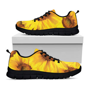 Yellow Sunflower Print Black Running Shoes