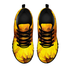 Yellow Sunflower Print Black Running Shoes