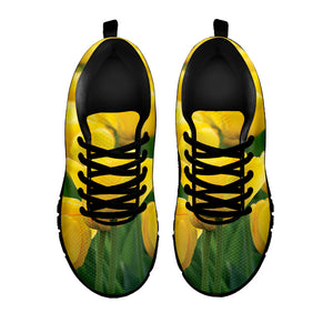 Yellow Tulip Print Black Running Shoes
