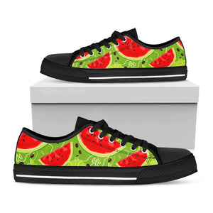 Yummy Watermelon Pieces Pattern Print Black Low Top Sneakers