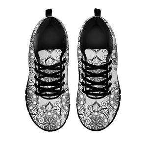 Zentangle Floral Pattern Print Black Running Shoes