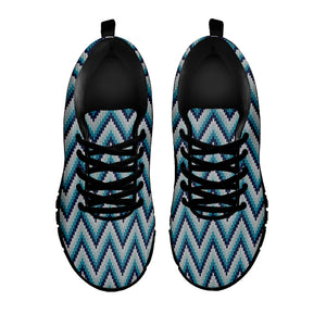 Zigzag Knitted Pattern Print Black Running Shoes