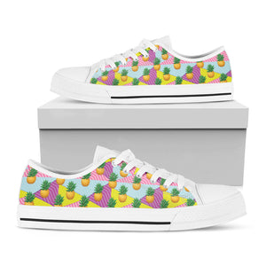 Zigzag Pineapple Pattern Print White Low Top Sneakers