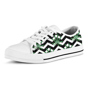 Zigzag Weed Pattern Print White Low Top Sneakers