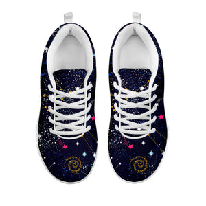 Zodiac Star Signs Galaxy Space Print White Running Shoes