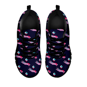 Zombie Eyeball Pattern Print Black Running Shoes