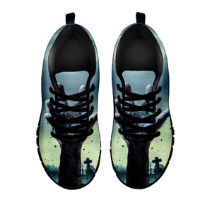 Zombie Hand Rising From Grave Print Black Running Shoes