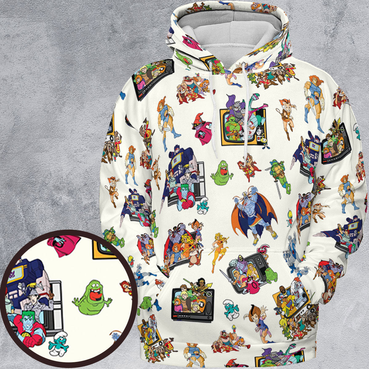 80s Famous Cartoon Characters Pattern All-over Print Hoodie