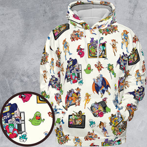80s Famous Cartoon Characters Pattern All-over Print Hoodie