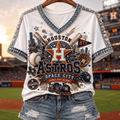 Houston Astros Space City Game Day Glam V-Neck Shirt Houston Astros Fan Gears - Gearneko