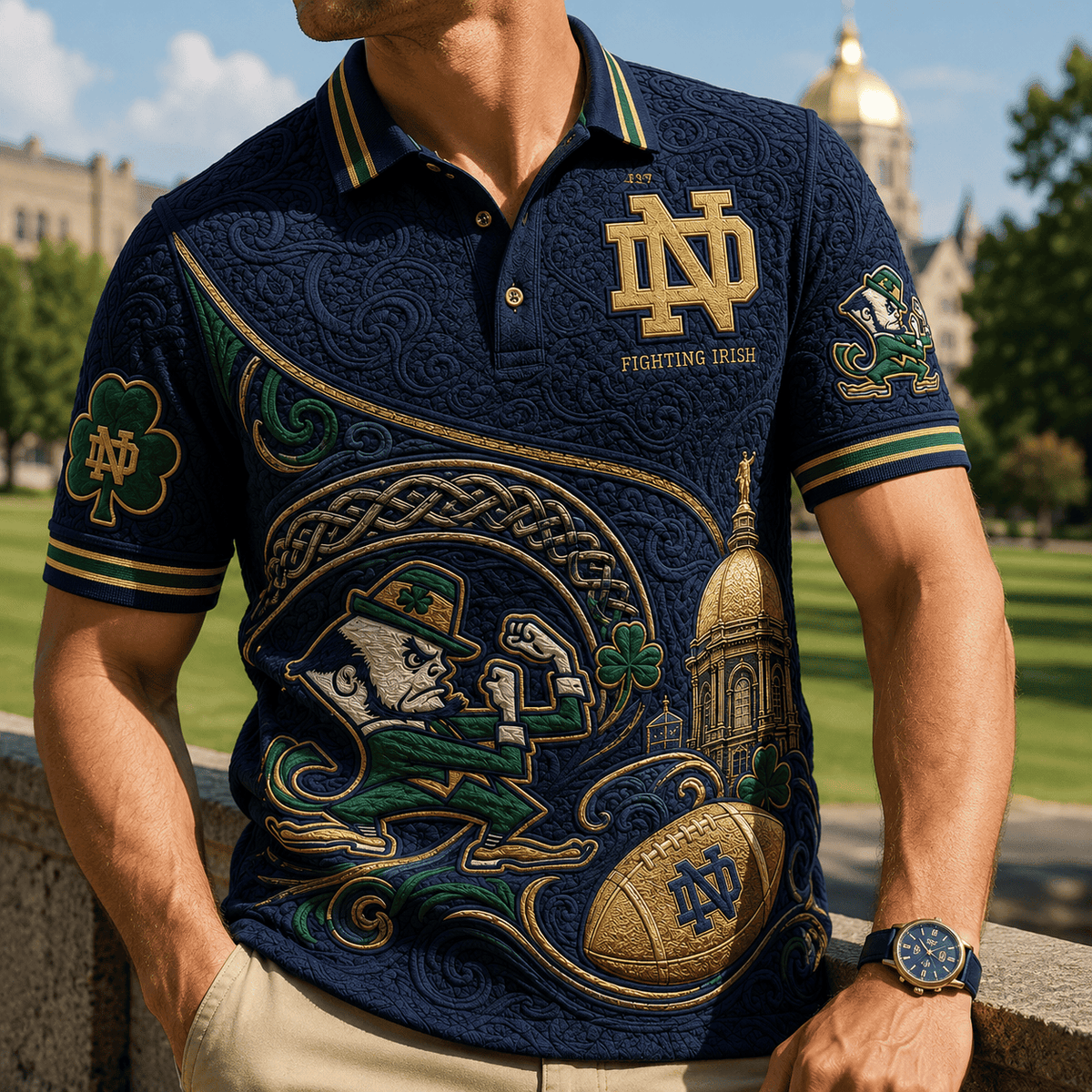 Notre Dame Fighting Irish Football Polo Shirt Notre Dame Merch Gift For Fans - Gearneko