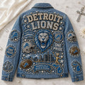 Detroit Lions Honolulu Blue And Silver Denim Jacket Detroit Lions Merch Gift For Young Fans - Gearneko