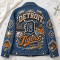 Detroit Tigers Motor City Denim Jacket Detroit Tigers Merch Gift For Baseball Dad - Gearneko