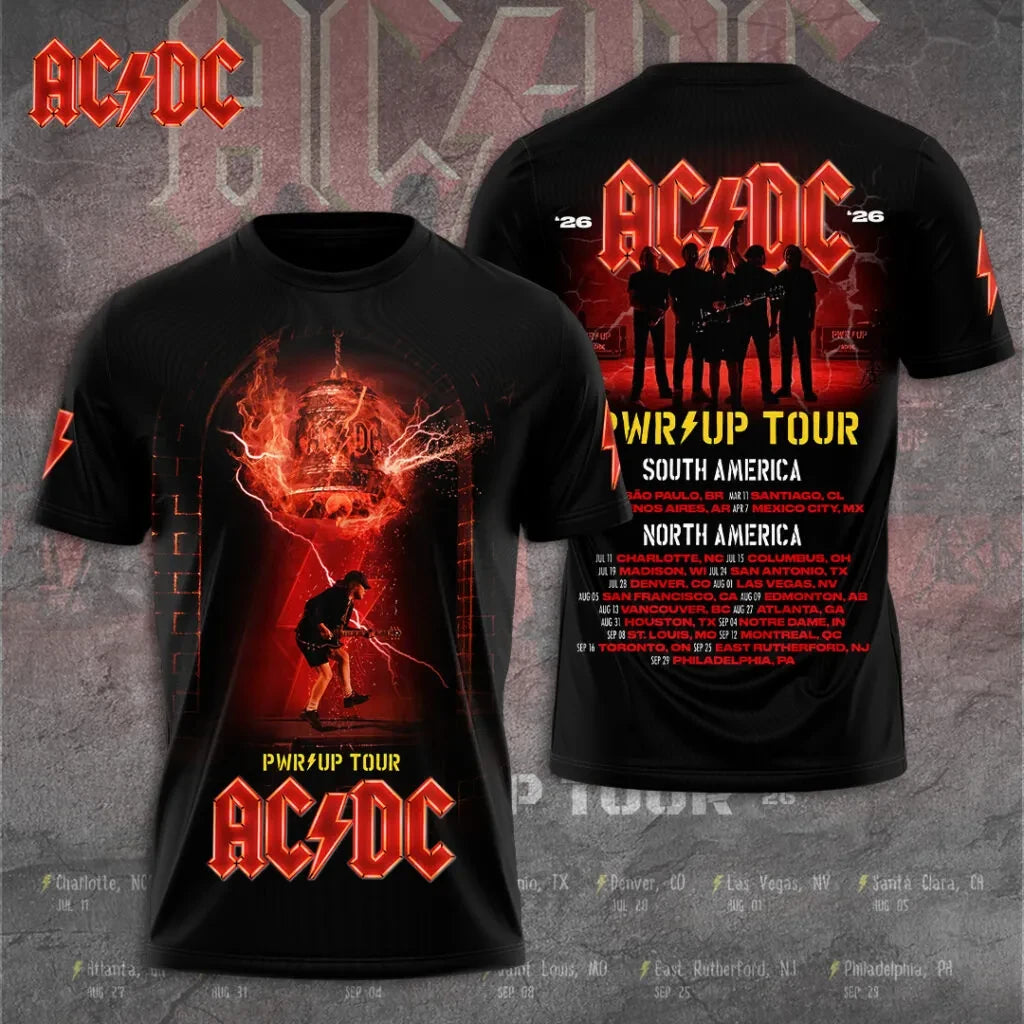 ACDC Merch PWR Up World Tour 2026 T-Shirt ACDC Music Concert Tee Music Lover Gift - Gearneko