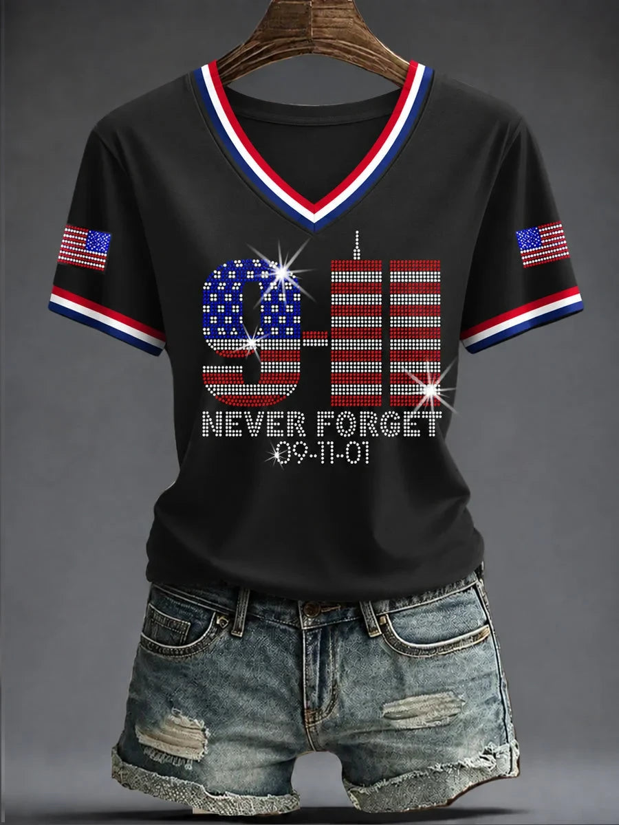 911 25Th Anniversary We Will Never Forget V-Neck Shirt 911 Tribute Tee Best Present For Wife - Gearneko
