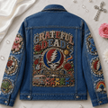 Grateful Dead Steal Your Face Denim Jacket Grateful Dead Long Strange Trip Merch Gifts For Him - Gearneko