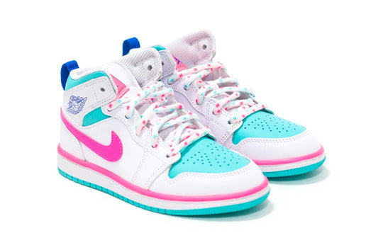 Air Jordan 1 Mid White Pink Green Soar