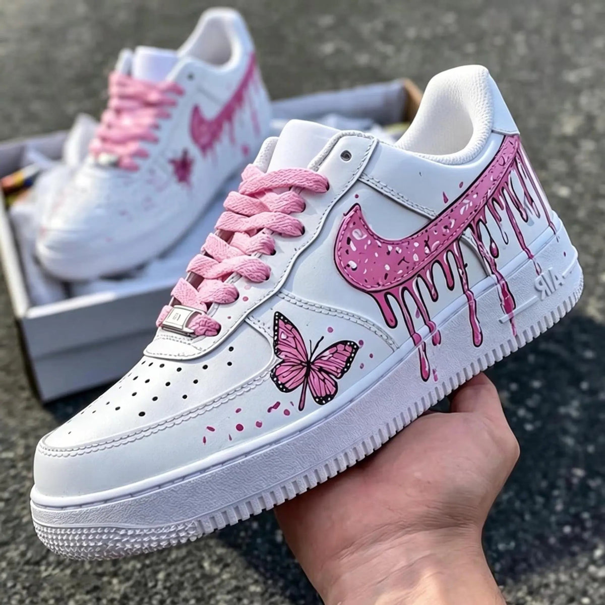 Air Force 1 Pink Drip & Butterfly Custom