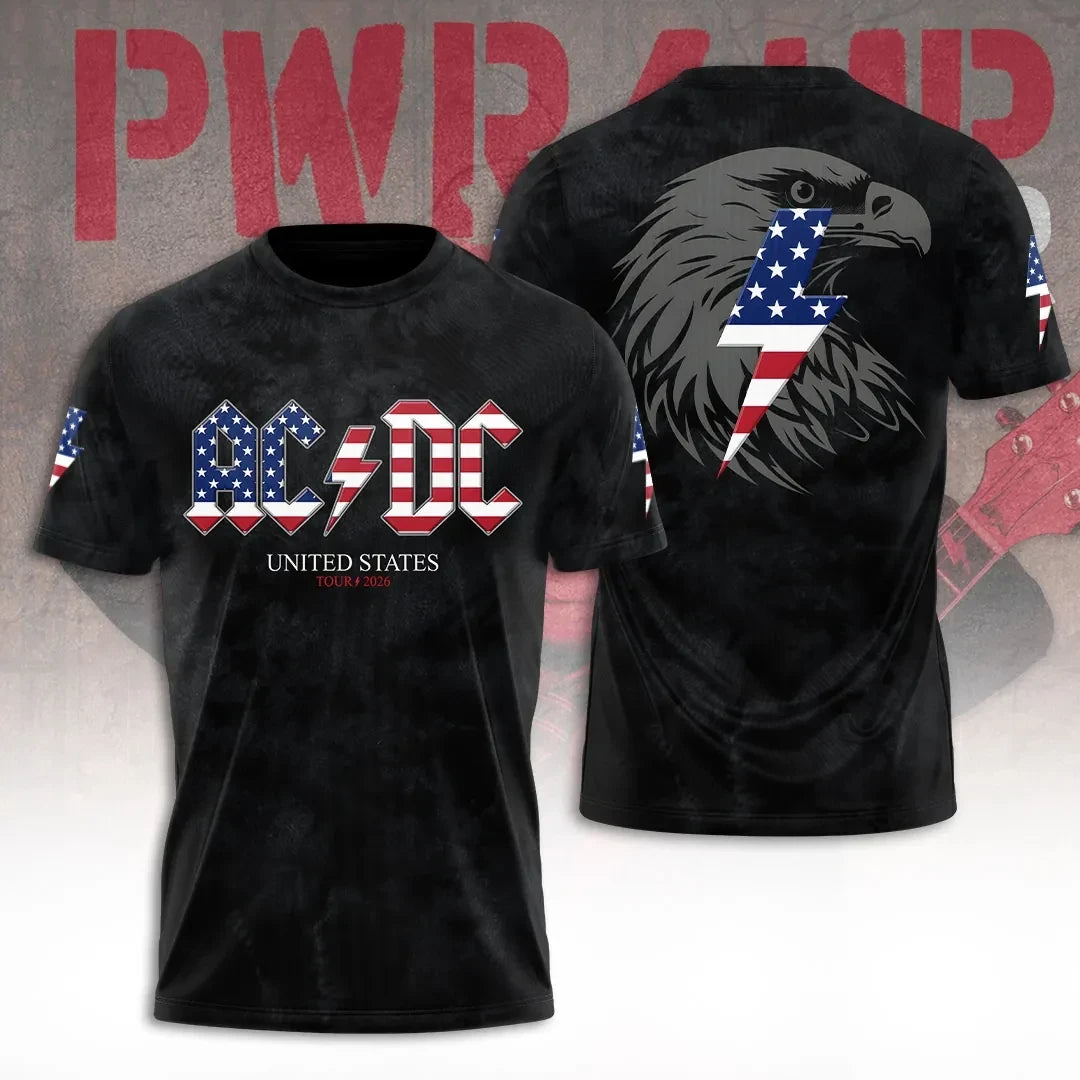 AC DC USA Pwr Up Tour 2026 T-Shirt AC DC Clothes Music Lover Present Ideas - Gearneko
