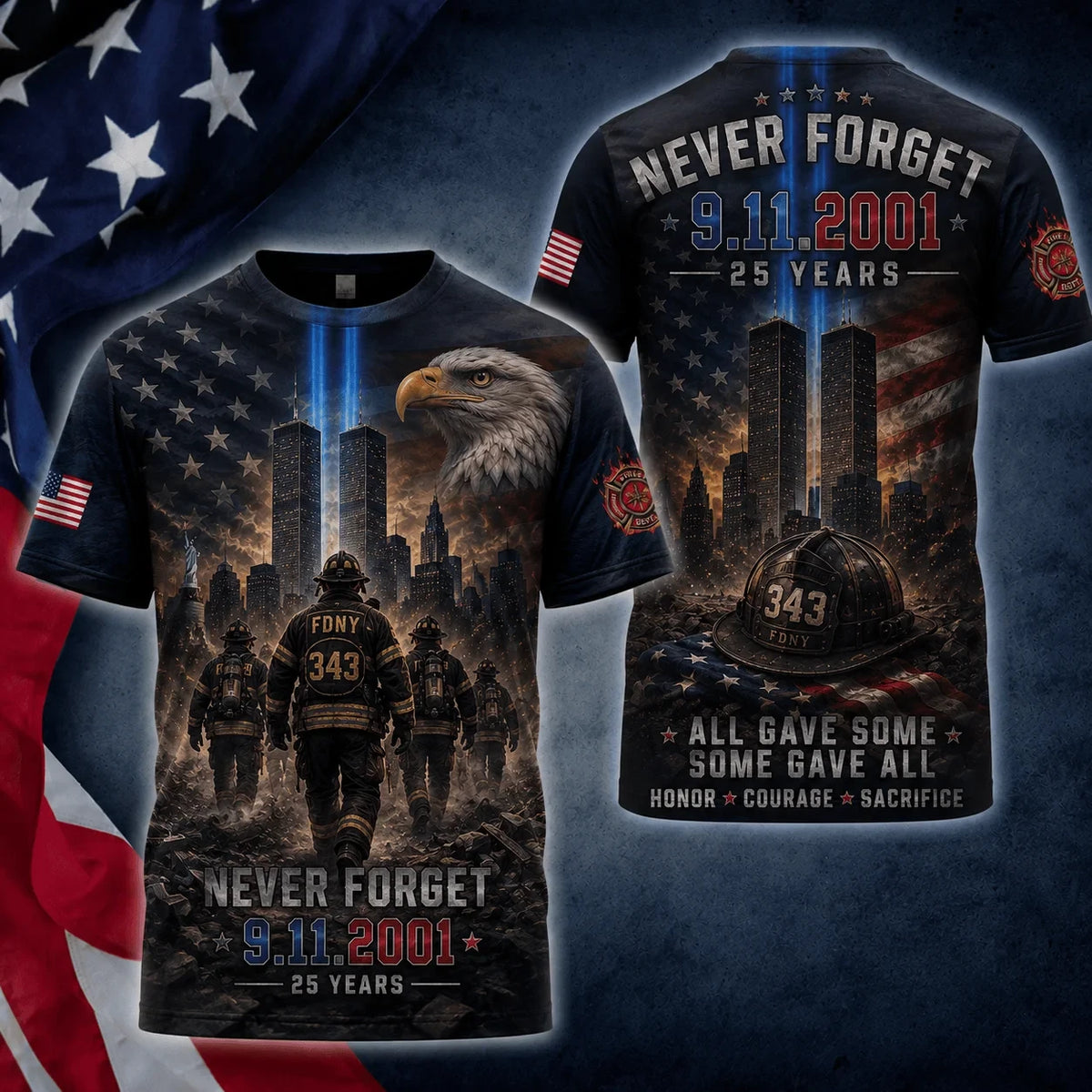 911 25th Anniversary Eagle Never Forget Vintage Shirt 9 11 Commemorative Clothing Gift For Dad - Gearneko