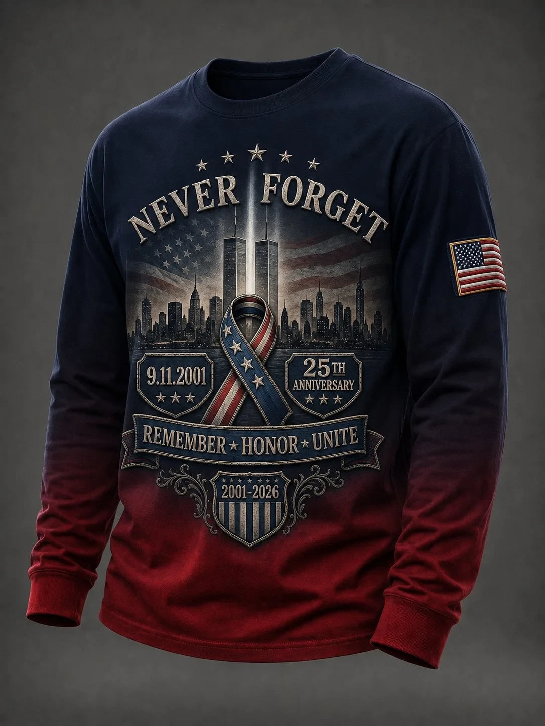 9 11 Never Forget Memorial Long Sleeve Shirt 9 11 25th Anniversary Clothing - Gearneko