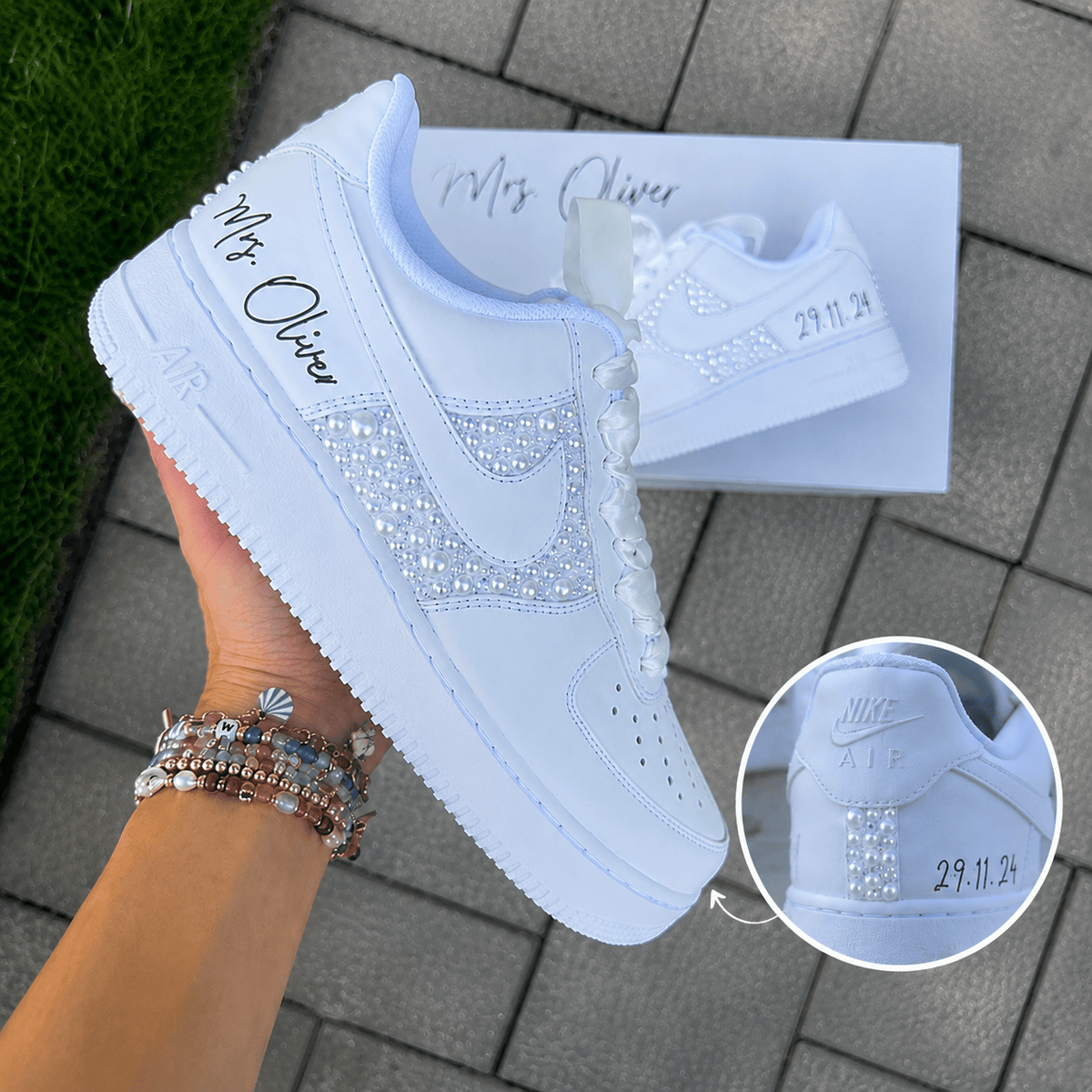 Personalized Side & Heel Pearl & Crystal Bridal Air Force 1