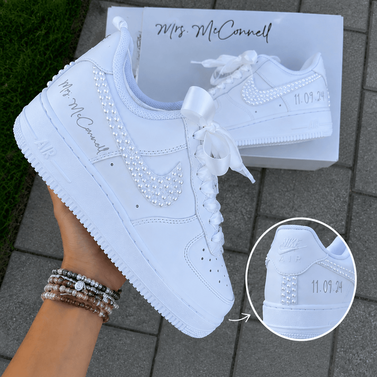 Personalized Pearl Swoosh & Heel Bridal Air Force 1