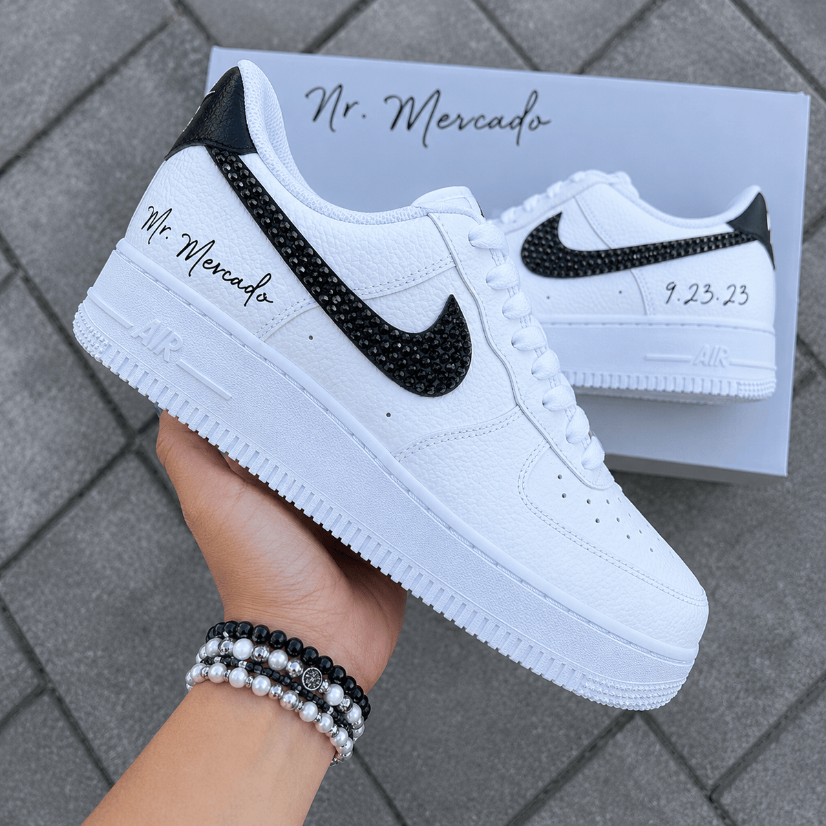 Personalized Black Rhinestone Swoosh Bridal Air Force 1