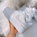 Personalized Pearl & Crystal Swoosh Bridal Air Force 1
