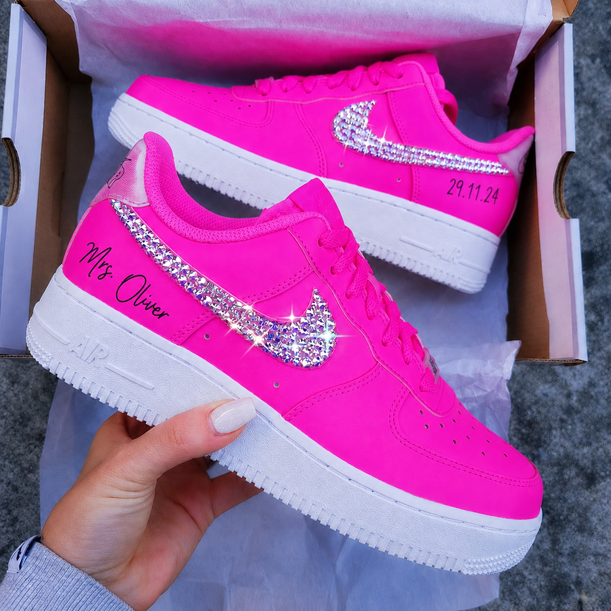Personalized Hot Pink Crystal Swoosh Bridal Air Force 1