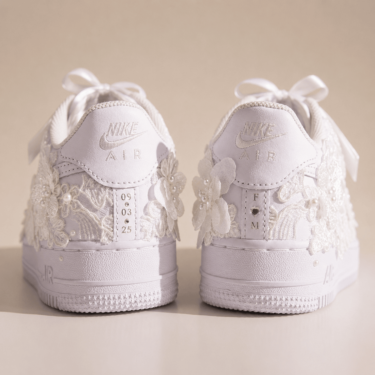 Personalized Floral Lace Couple Initials & Wedding Date Bridal Air Force 1