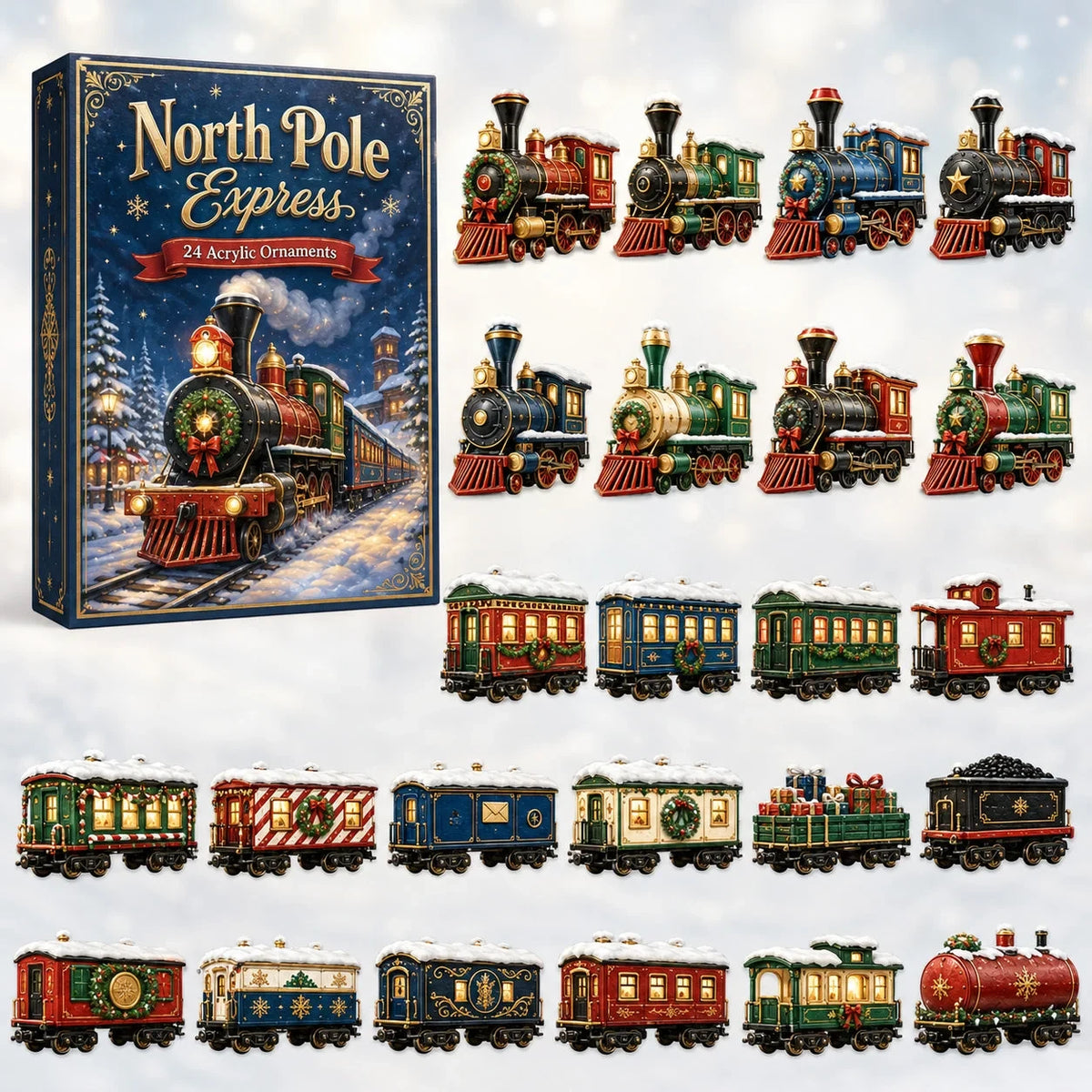 North Pole Train Christmas Advent Calendar Cool Advent Ornament Calendar Train Lovers Xmas Gifts - Gearneko