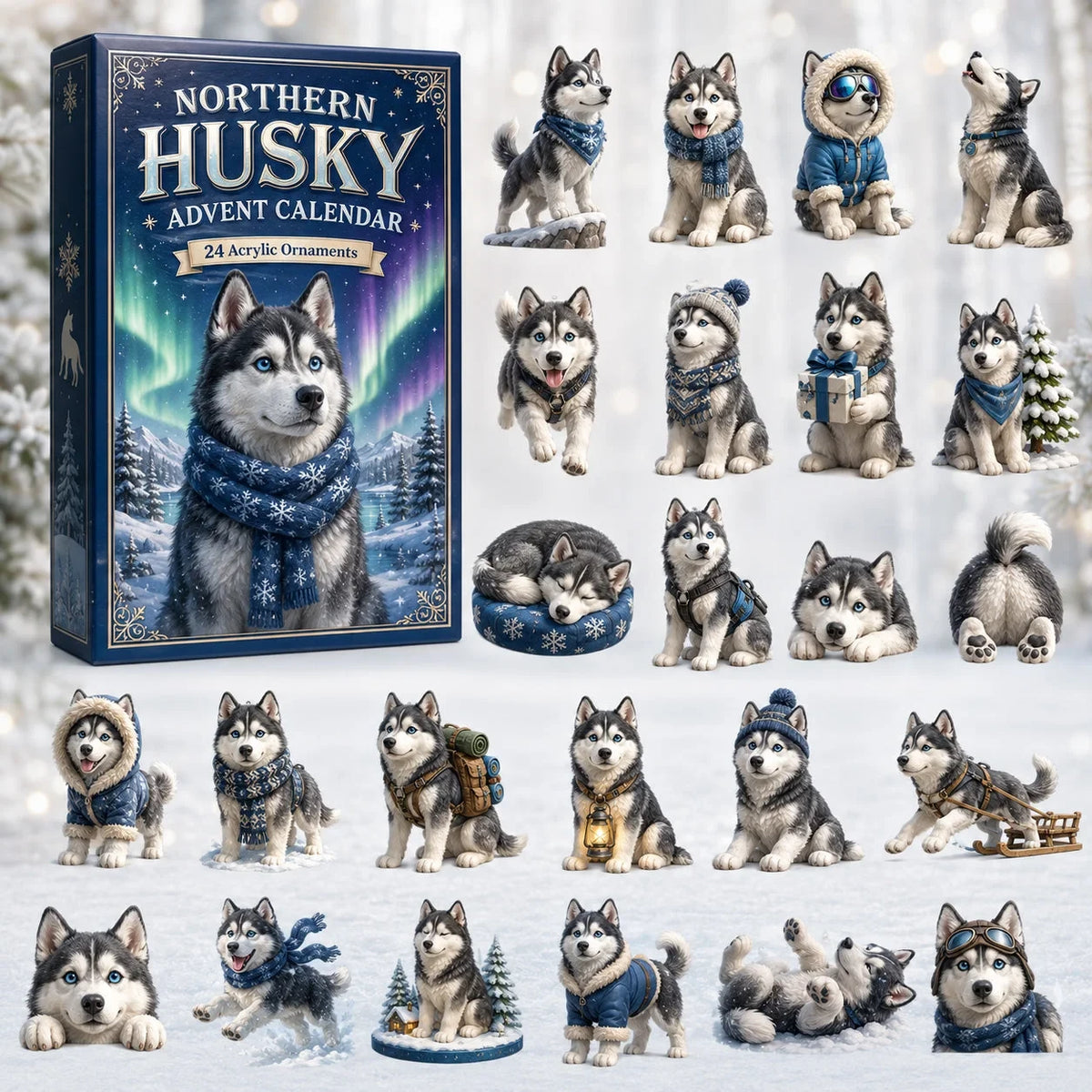 Northern Husky Christmas Advent Calendar Xmas Advent Ornaments Christmas Gifts For Husky Lovers - Gearneko