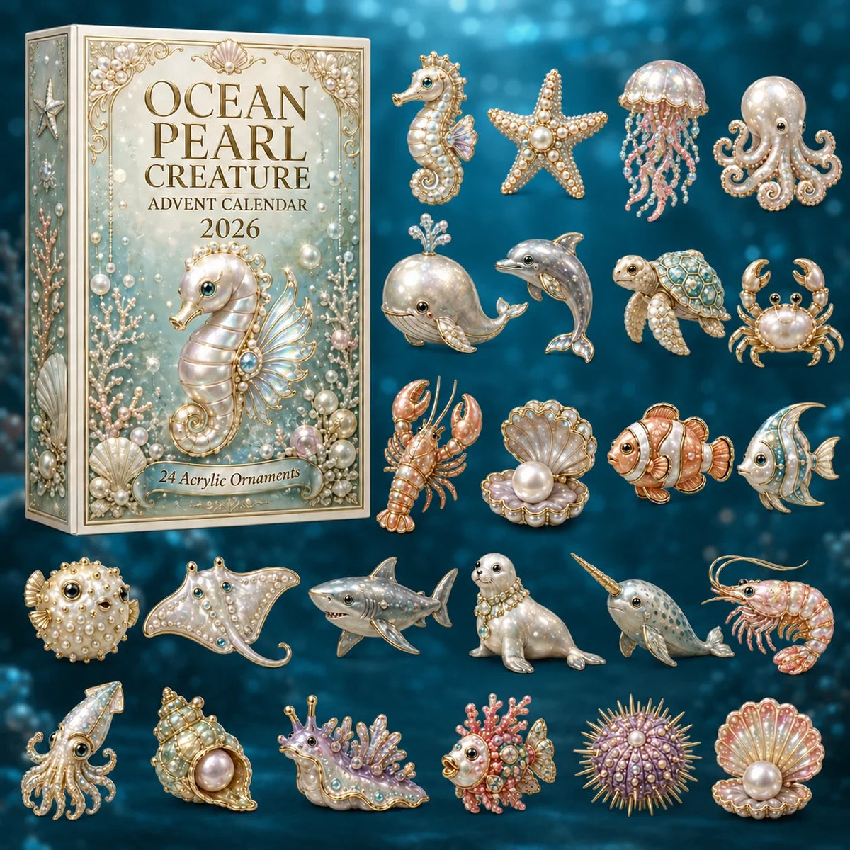Ocean Pearl Creature Advent Calendar Cool Festive Advent Ornament Calendar Ocean Lovers Gifts - Gearneko