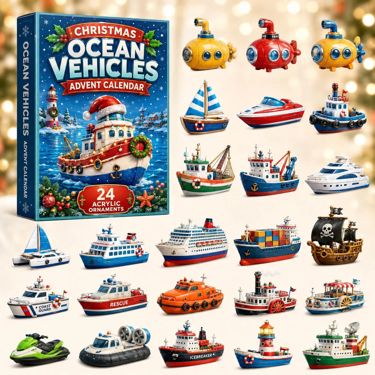 Ocean Vehicles Christmas Advent Calendar For Christmas Countdown Gifts For Ships Lovers - Gearneko