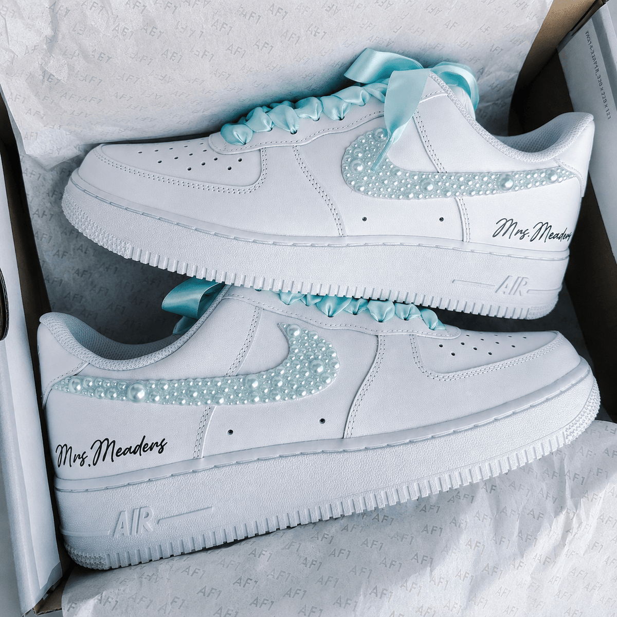 Personalized Something Blue Crystal Swoosh Bridal Air Force 1