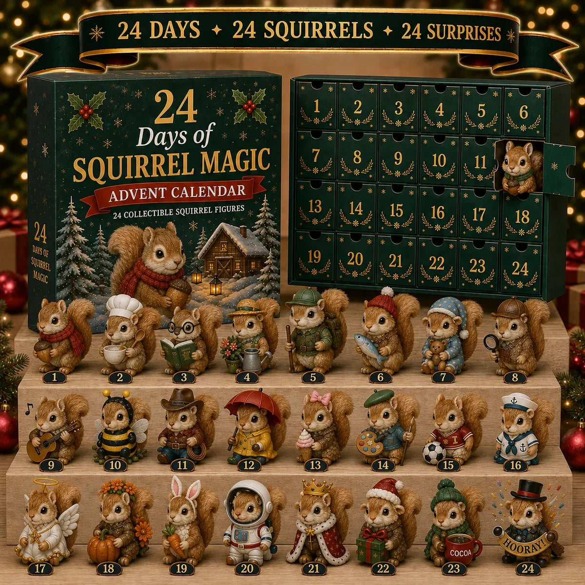 24 Days Of Squirrel Magic Christmas Advent Calendar Xmas Home Decor Squirrel Lovers Gifts - Gearneko