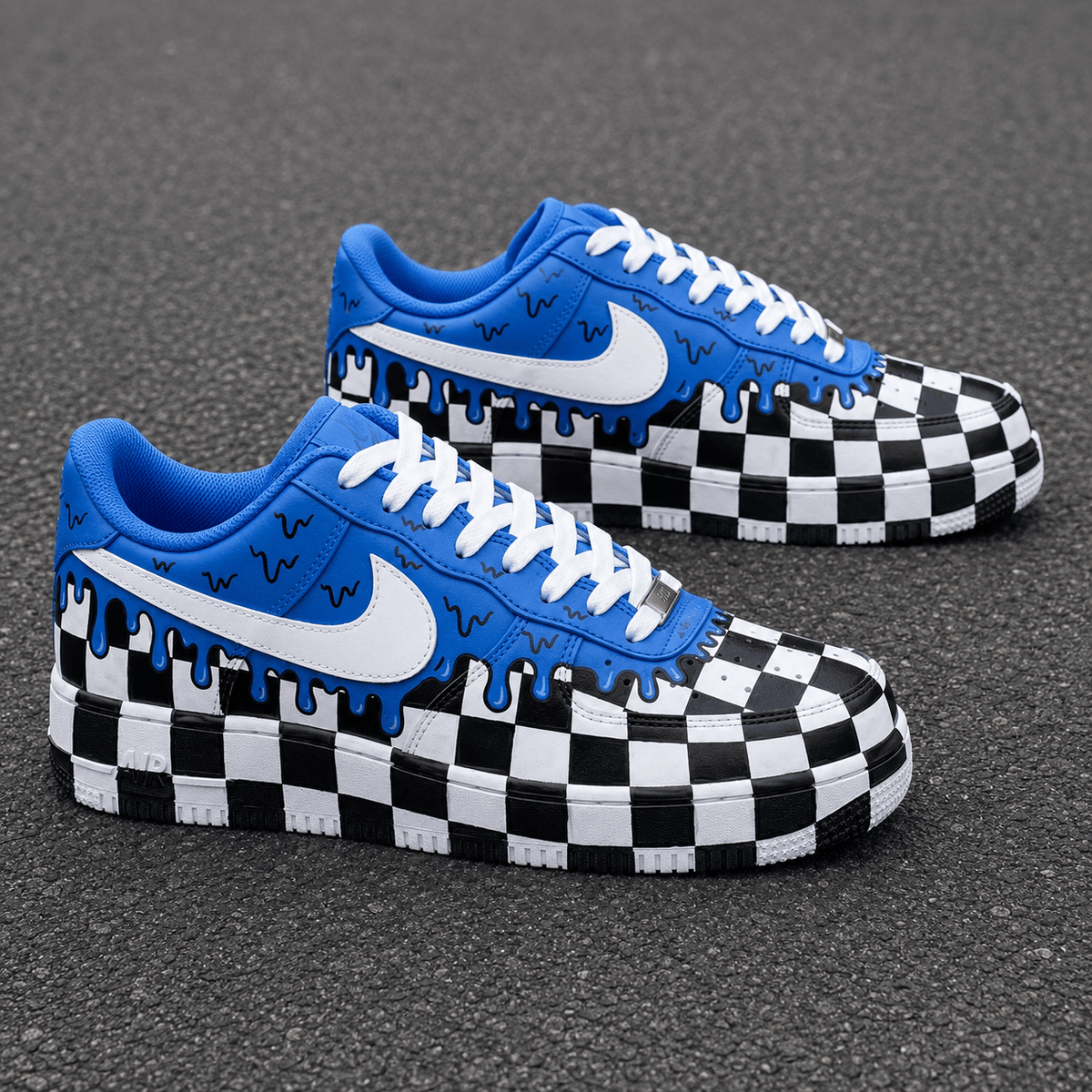 Blue Checkerboard Drip Air Force 1 Custom