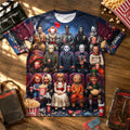Custom Horror Icons Movie Night Halloween T-Shirt Spooky Season Clothing Halloween Gifts For Him - Gearneko