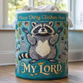 Custom Adorable Raccoon Quilted Laundry Basket Best Home Decor Gifts For Raccoon Lovers - Gearneko