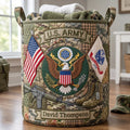 Personalized US Army Military Quilted Laundry Basket Patriotic Home Decor Gifts For Veterans - Gearneko
