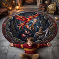 Harry Potter Enchanted Phoenix Quilted Round Mat Best Home Decor Gifts For Pottterheads - Gearneko