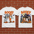 Bluey Booey Crew Halloween White T-Shirt Spooky Season Clothing Halloween Gift For BFF - Gearneko