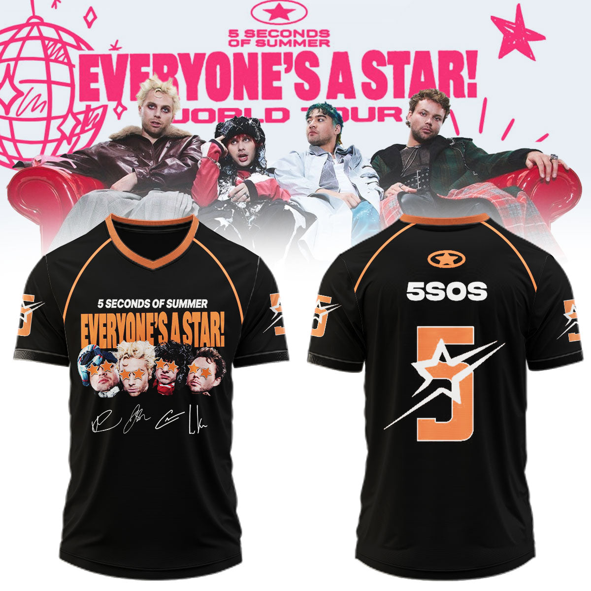 5 Seconds Of Summer Merch Everyone's A Star 2026 Tour Signature Jersey Shirt Presents For Fans - Gearneko