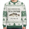 Buy A Man Eat Fish He Day Teach Fish Man To A Lifetime Ugly Christmas Sweater Funny Xmas Clothing - Gearneko