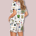 Christmas In Paris Satin Pajama Set Paris Incons Xmas Sleeping Clothing Xmas Gifts - Gearneko
